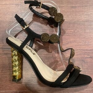 FINAL NEW LAST CHANCE FSJ Black and Gold High Heel Sandals